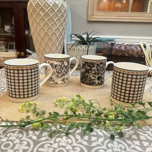 ROYAL DOULTON Studio Provence Noir‎ Fine China 4 piece Coffee Mug Rare Vintage - Picture 3 of 7